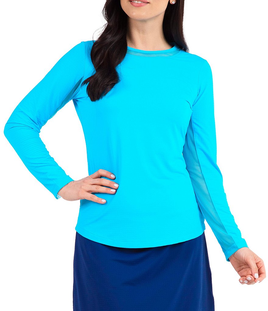 IBKUL Long Sleeve Mesh Inlay Crew Neck Top