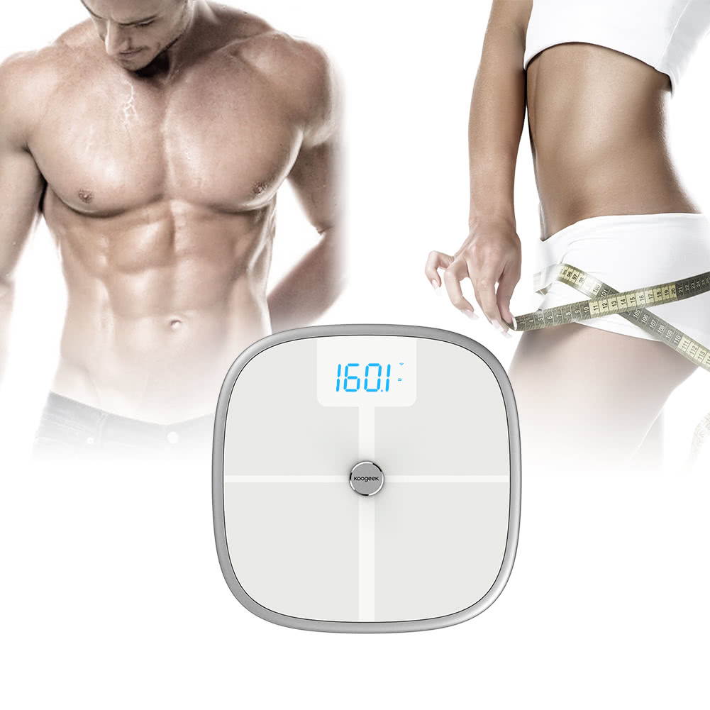 Koogeek Smart Health Scale Bluetooth WiFi Sync Measures Muscle Bone Mass BMI BMR and Visceral Fat Weight Body Fat Water 16 Users Recognition 330lb/150kg Weight Capacity