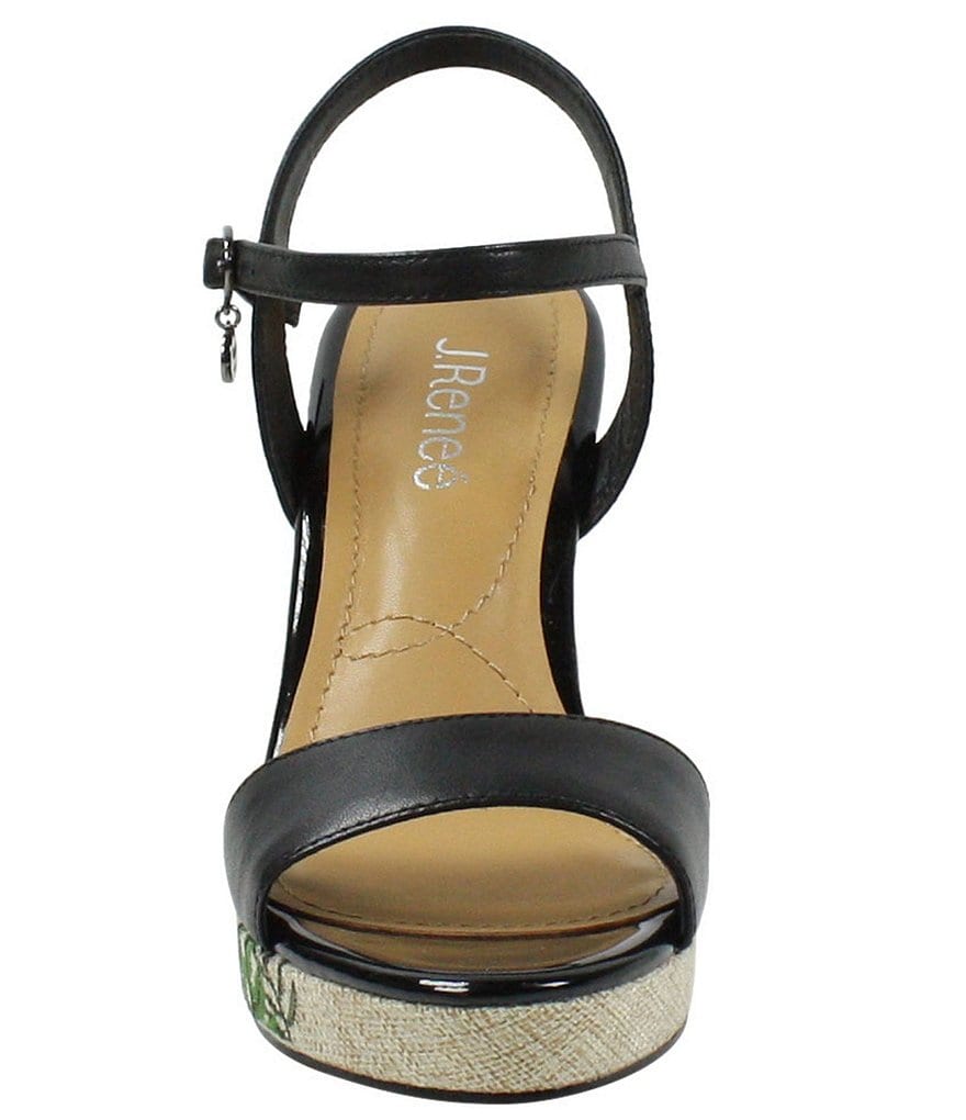 J. Renee Triella Leather Toucan Embroidered Platform Wedge Sandals