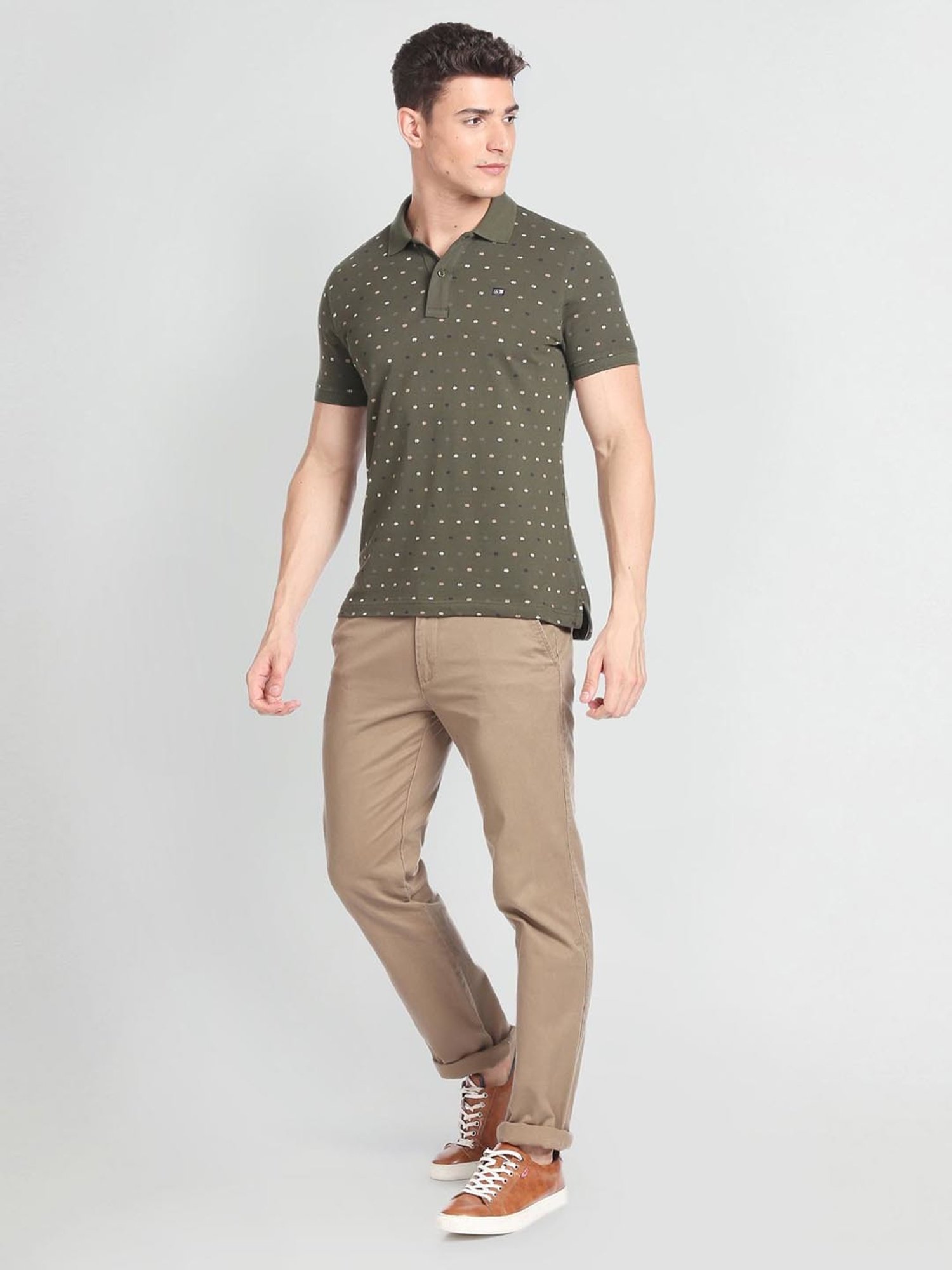 Arrow Sport Green Cotton Regular Fit Printed Polo T-Shirt