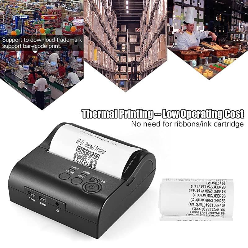POS-8001DD 80mm Mini Portable Wireless Thermal Printer Receipt Bill Ticket POS Printing for Android iOS Windows