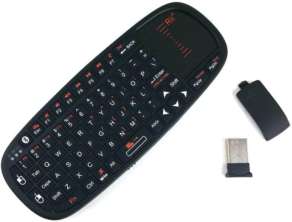 Rii Wireless Bluetooth 2.4GHz Keyboard Touchpad Laser Pointer for TV Box PC Games, Black (i10 BT)