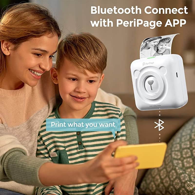 Mini Portable Printer, Pocket Bluetooth Wireless Photo Printer for Mobile Phone - Peripage Printer on Android iOS Windows-Thermal Printer for Mothers Gifts,Child Home Office Students.