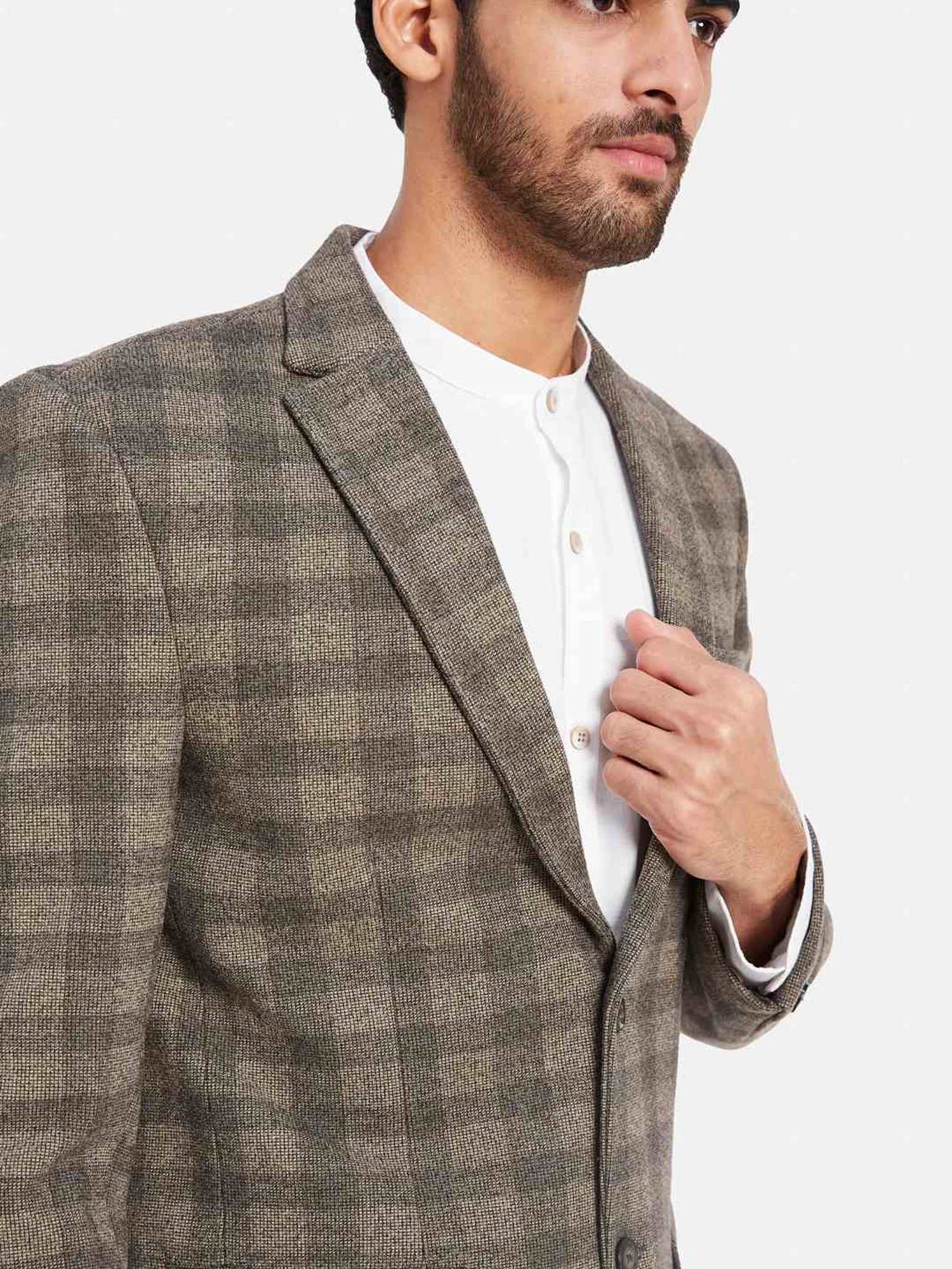 METTLE Grey Regular Fit Checks Blazer