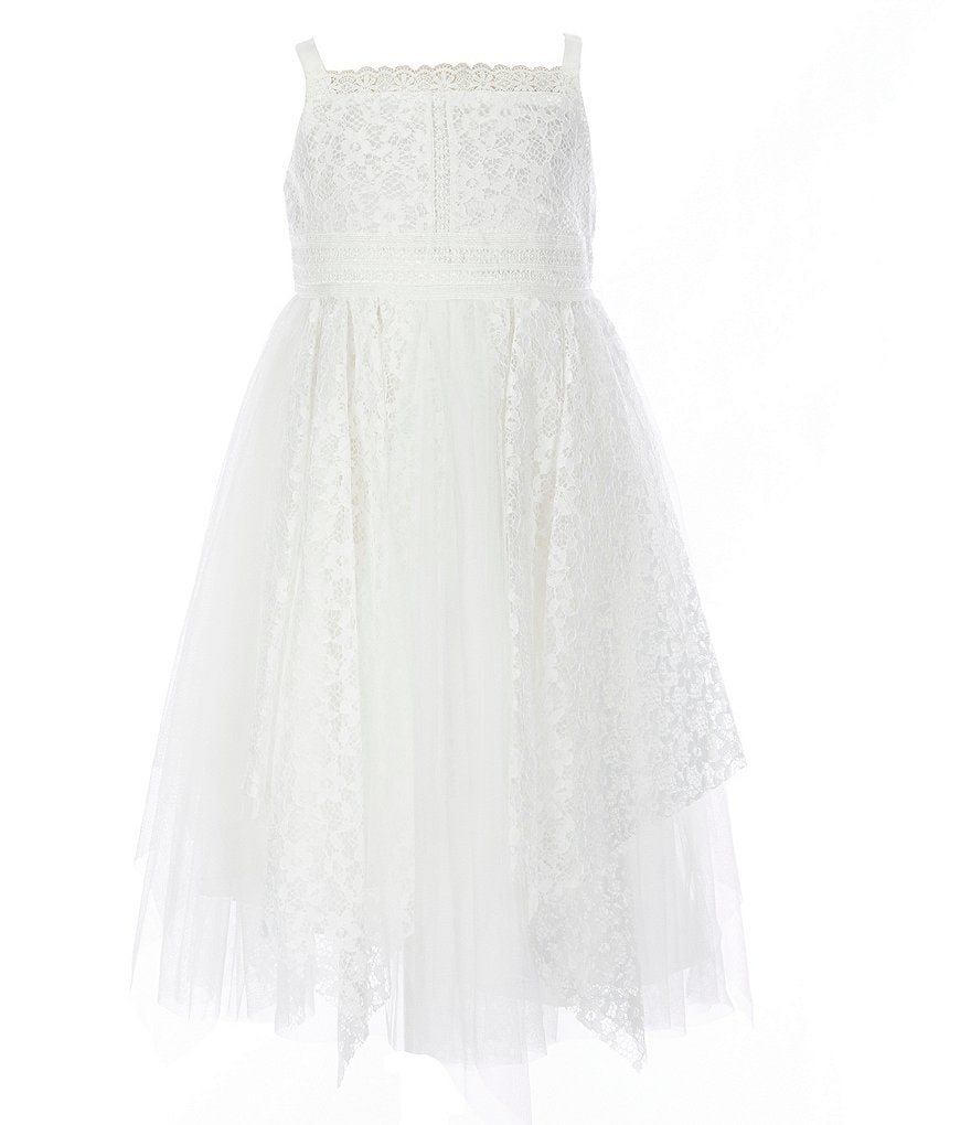 Bonnie Jean Little Girls 4-6X Lace/Mesh Fairy-Hem Fit-And-Flare Dress