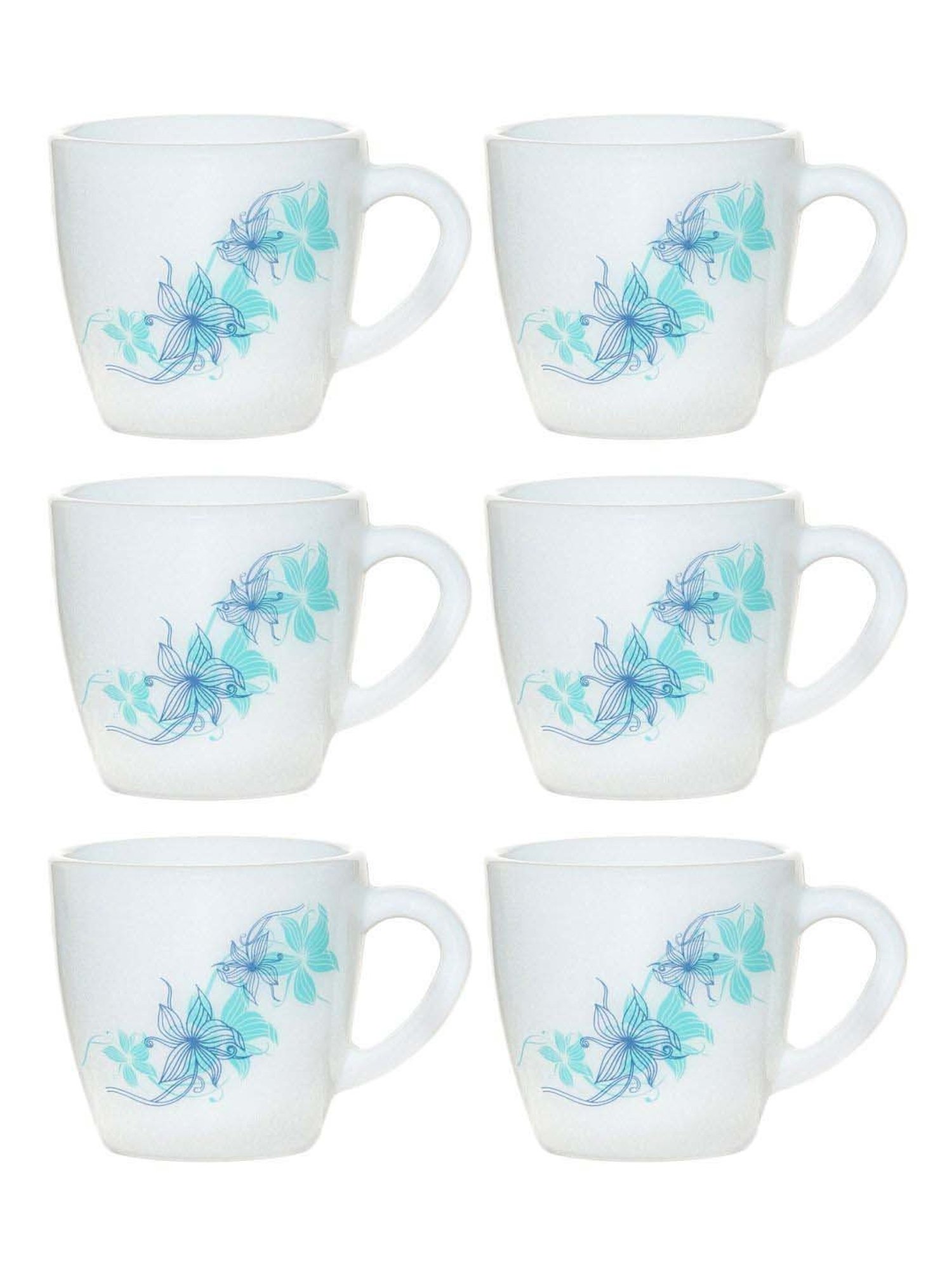 Cello White & Blue Glass Coffee Mug (0.1 L) - Set of 6