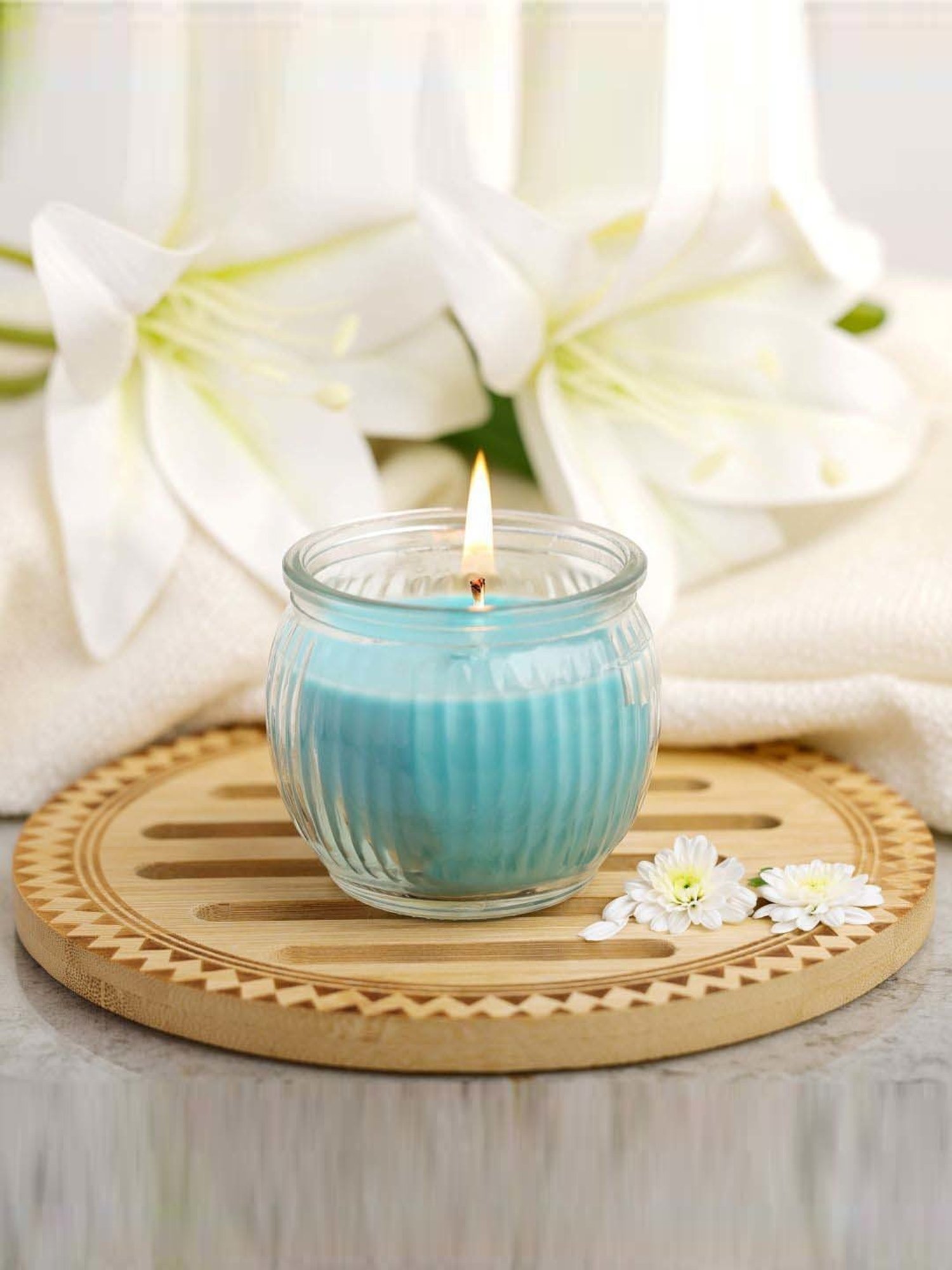 IRIS Blue Home Fragrances Cool Blue Ribbed Jar Candle - Set of 3