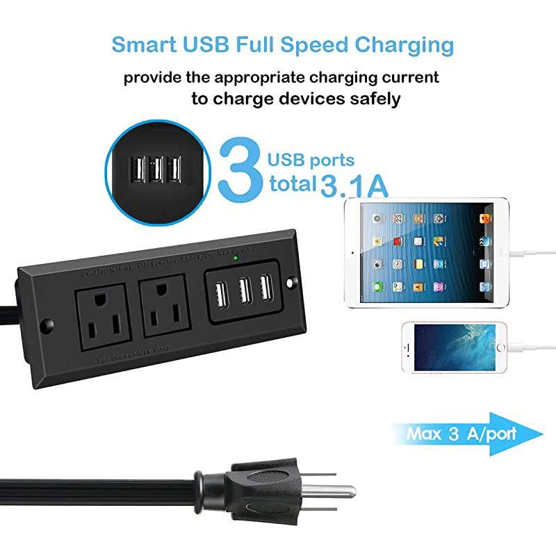 Recessed Power Strip Recessed Desk Outlet with 31A Max USB in Conference Desk Recessed Power Outlets Socket Desktop Power Grommet with 656ft Power Cord