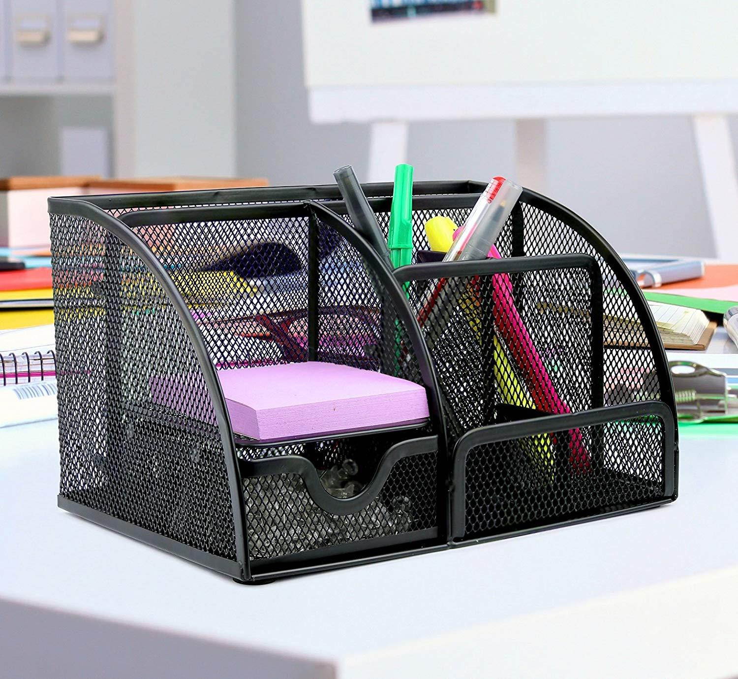 Greenco GRC2548 Mesh Office Supplies Desk Organizer Caddy, 6 Compartments, Black