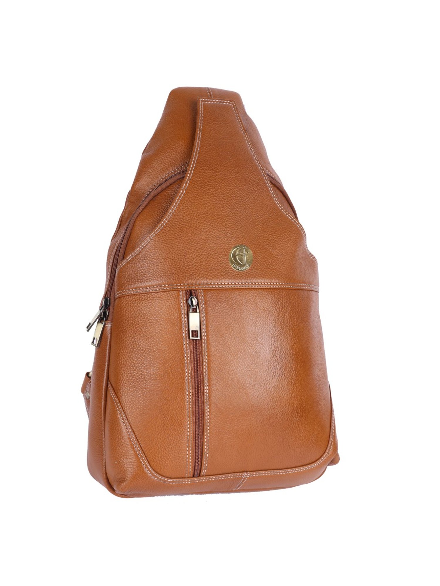 HiLEDER Pure Genuine Leather Sling Cross Body Outdoor Passport Chest Bag for Men and Women, Tan