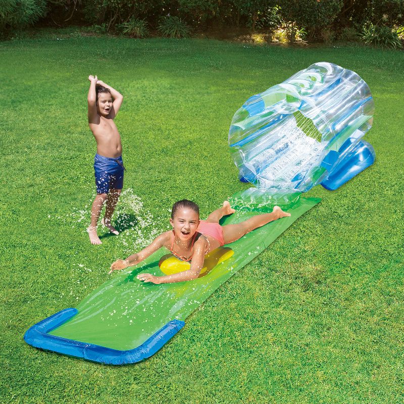 Summer Waves KD0158000156 165 x 41 x 37 Inch Outdoor Backyard Kids Splash Tunnel Water Slide Toy, Green