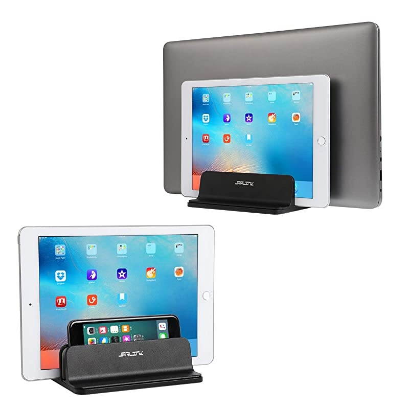 Upgraded Dock Version Vertical Laptop Stand Double Desktop Stand Adjustable Laptop Holder up to 173 inches Compatible with All MacBook ProAirMicrosoft Surface Black