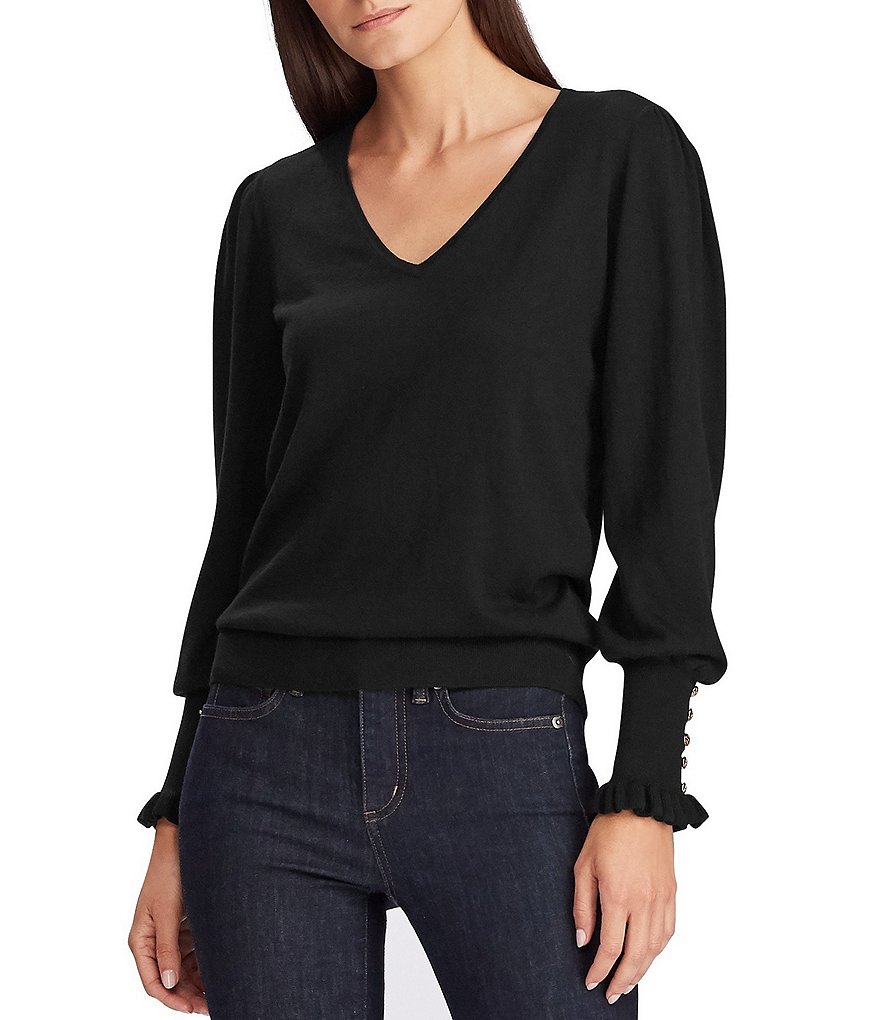 J.McLaughlin Jamey Crew Neck Button Trim Raglan Sleeve Sweater