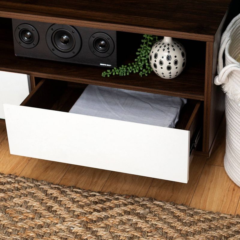 Modern 3 Drawer Low Console TV Stand for TVs up to 65" Dark Walnut - Saracina Home