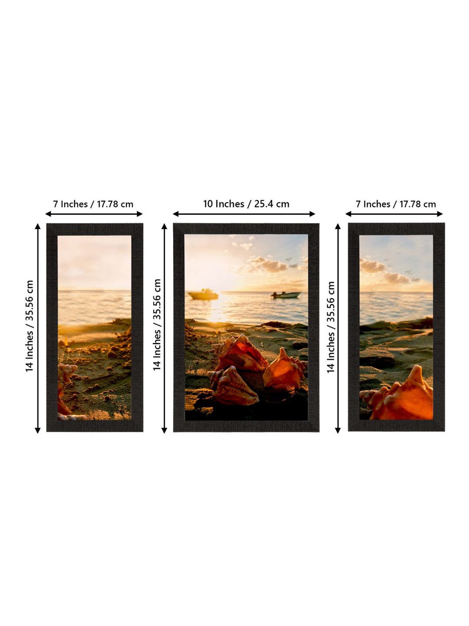 eCraftIndia Set of 3 Beautiful Beach View Satin Matt Texture UV Art Painting