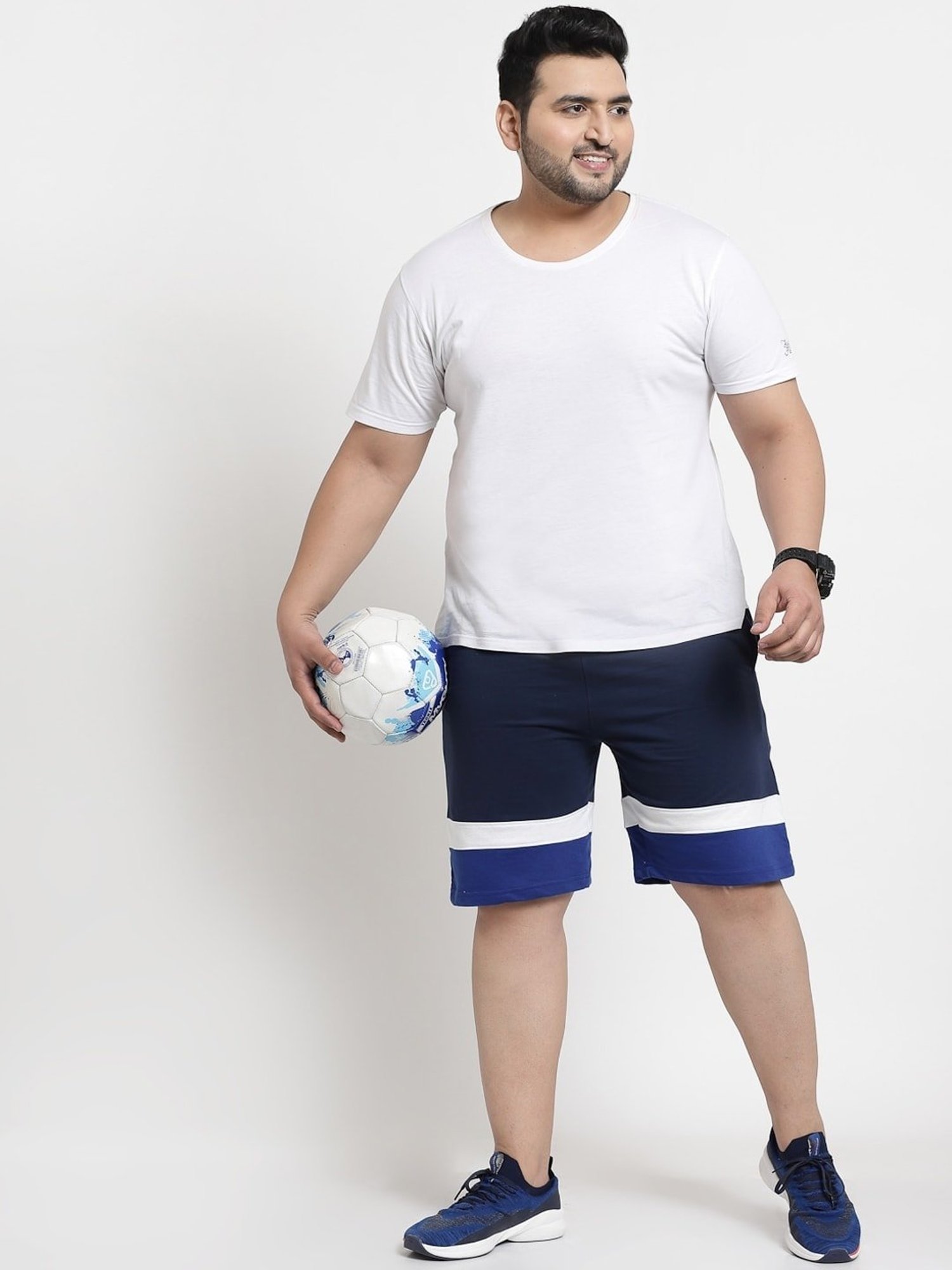 Melon by PlusS Blue Cotton Regular Fit Plus Size Shorts