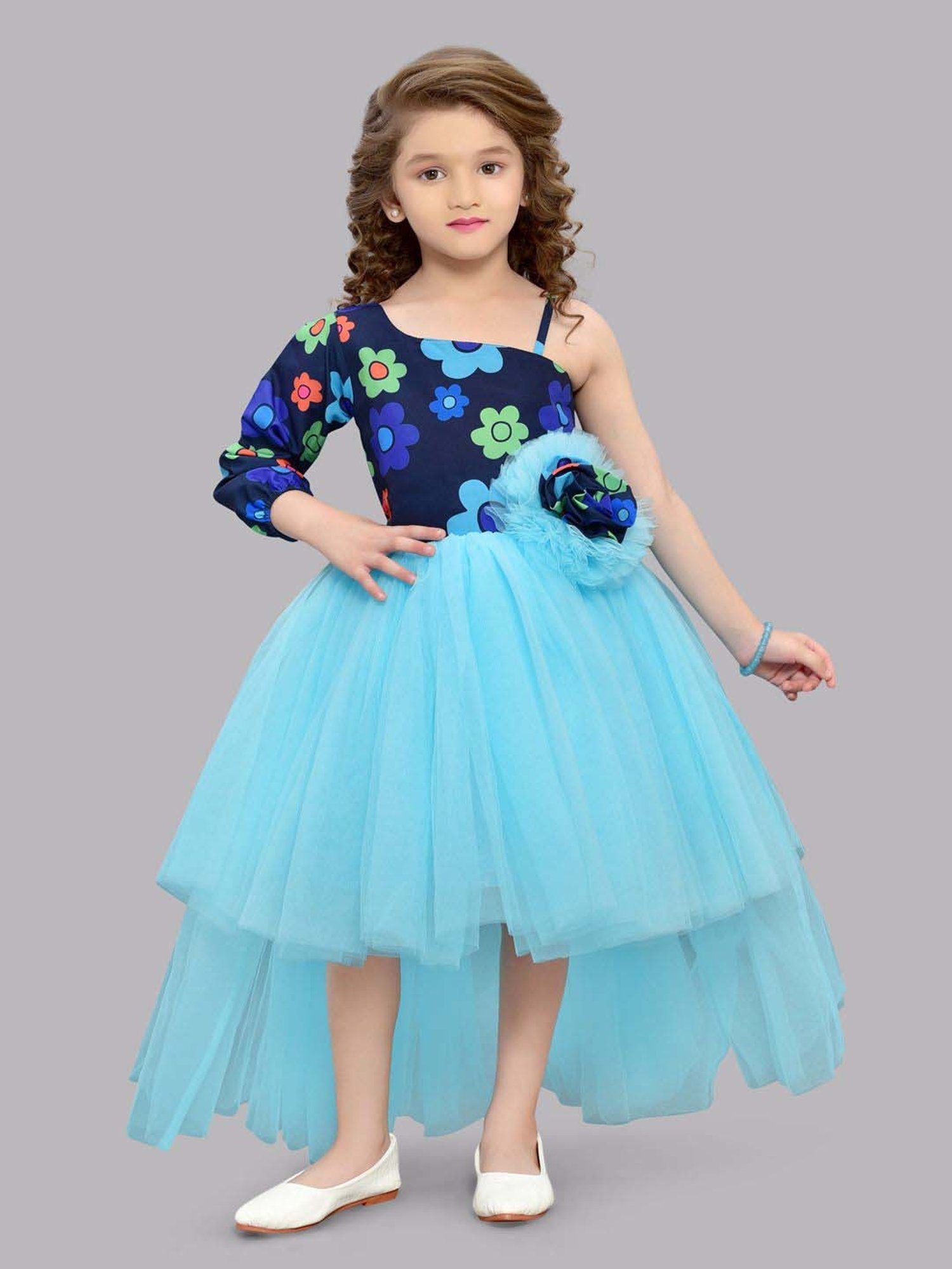 Pink Chick Kids Blue Floral Party Gowns