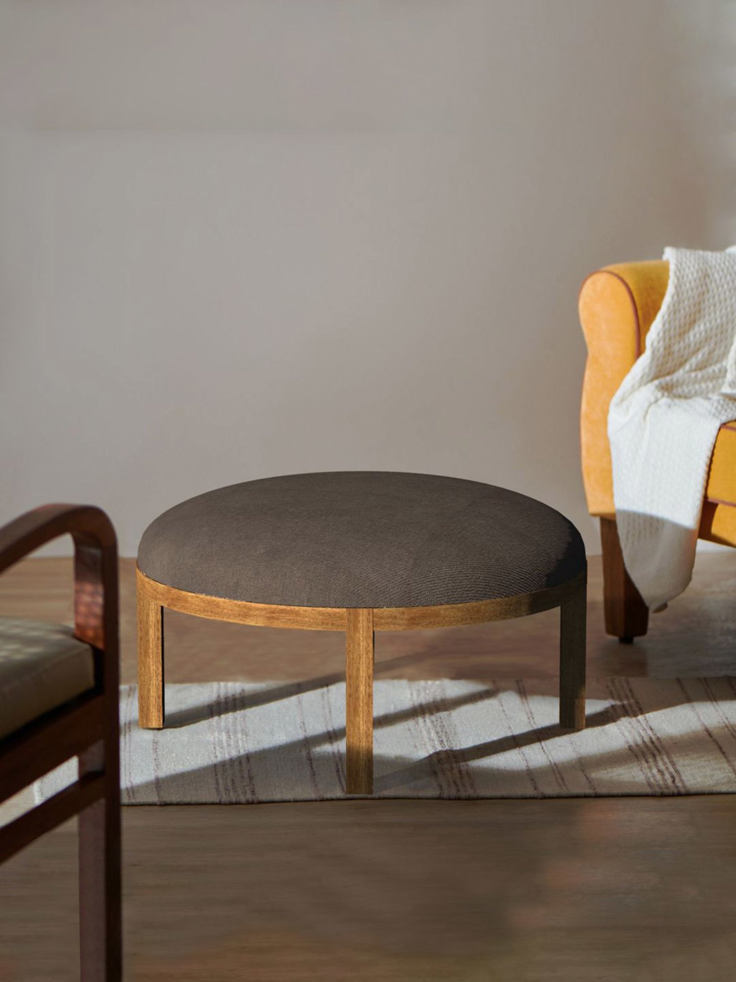 Chumbak Bohemian Coal Brown Sheesham Wood Ottoman