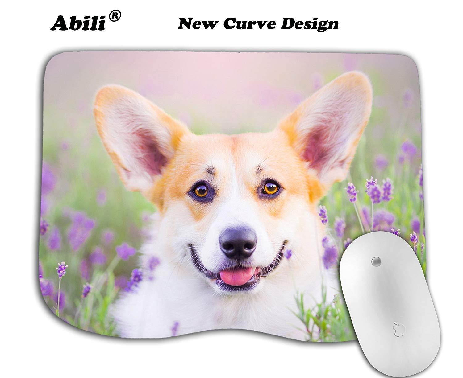 Cute Corgi Dog Mouse Pad Curve Mosue Pad Gaming Mouse Pad Non-Slip Mouse Pad for Girls (Cute Dog and Lavender)