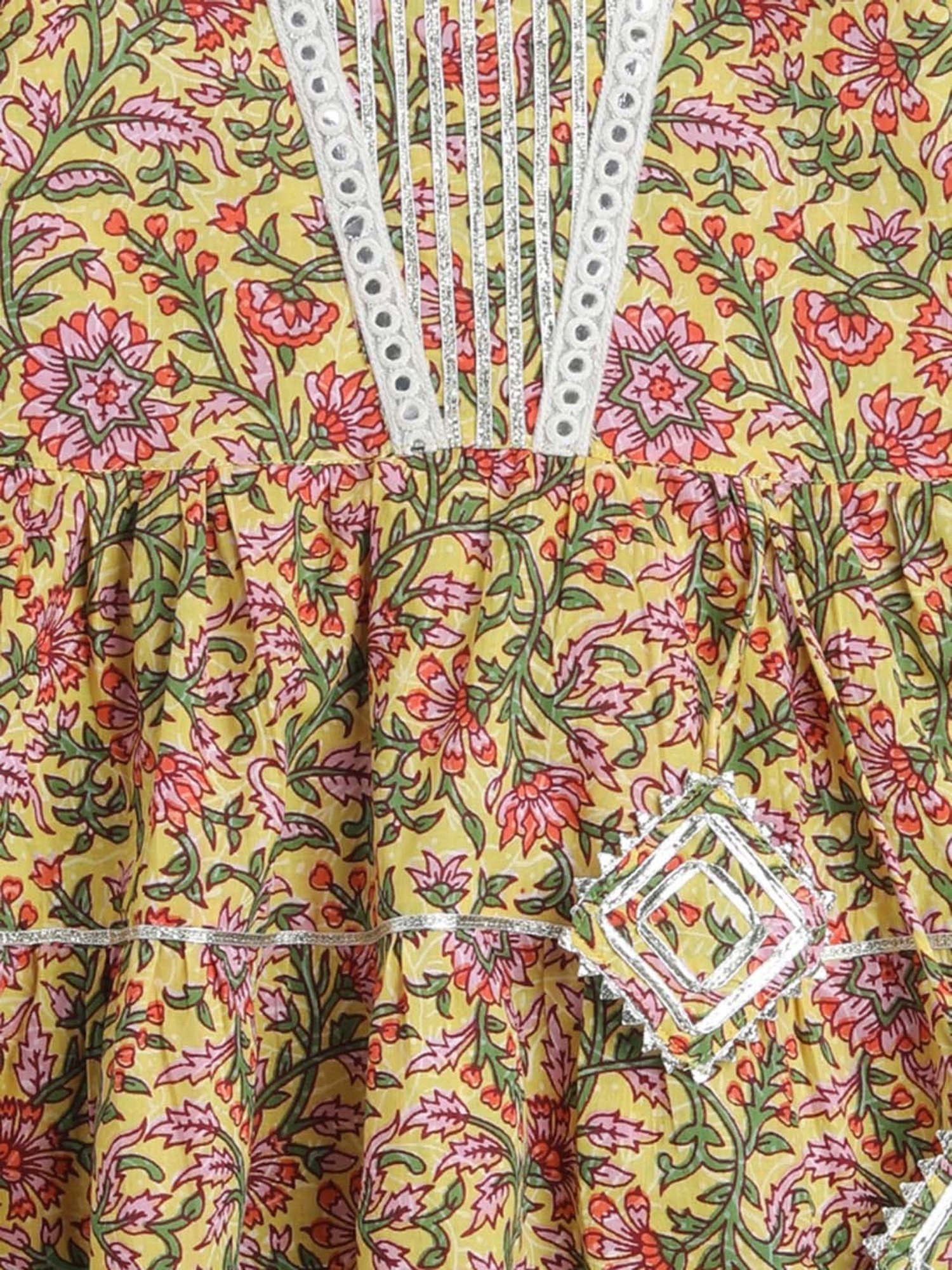 The Magic Wand Kids Yellow & Pink Cotton Floral Print Dress