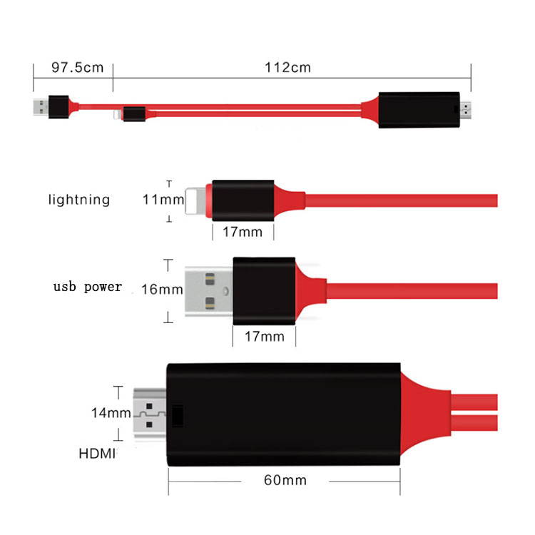 Plug and play-Iphone To HDTV/projector Cable Lightning To HDTV / Lightning To HDMI / IOS To HDMI Cable Mirror screen Cable for iphone