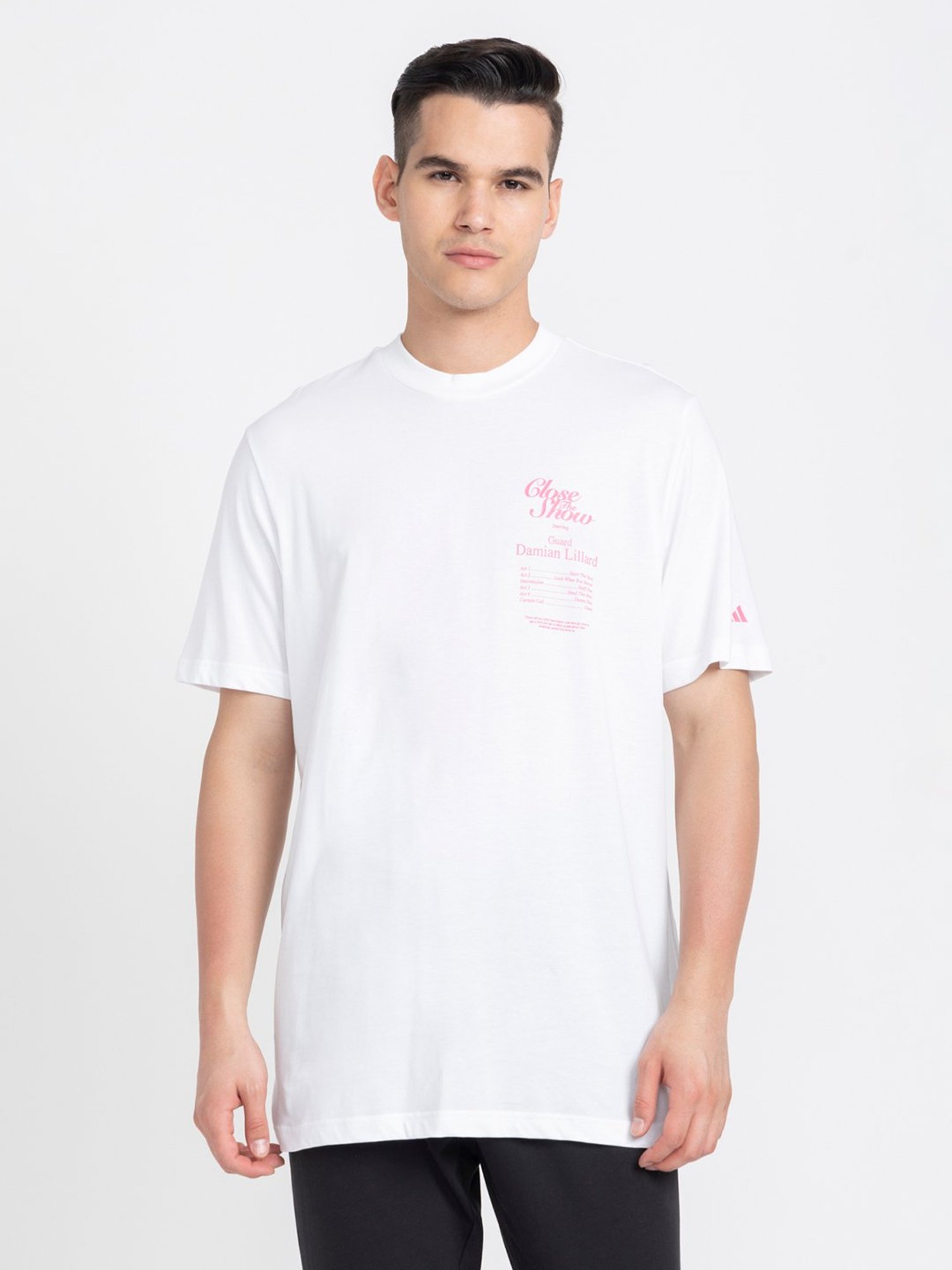 adidas DAME 9 White Regular Fit Cotton Crew T-Shirt
