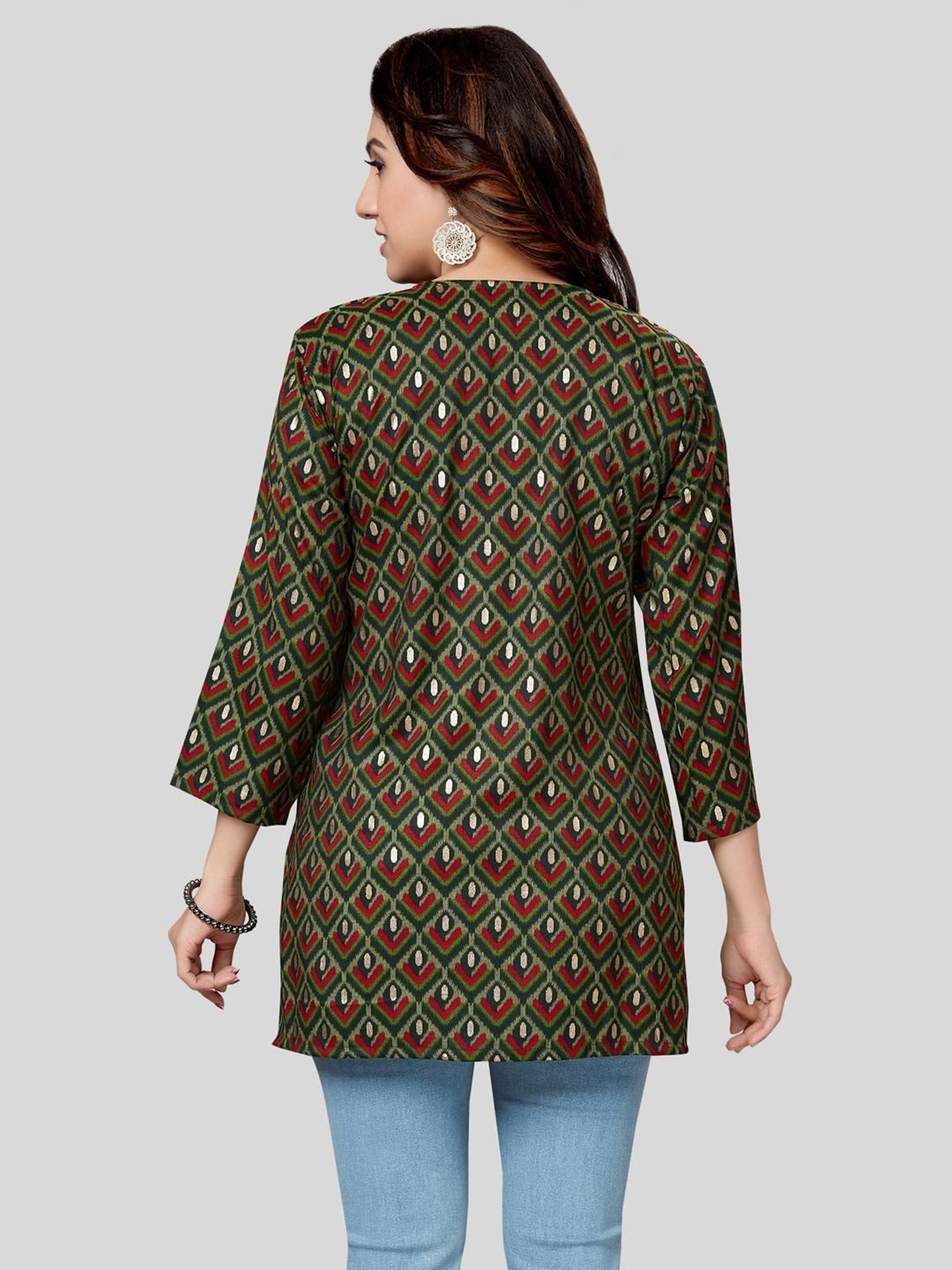 Saree Swarg Green & Red Printed Straight Kurti