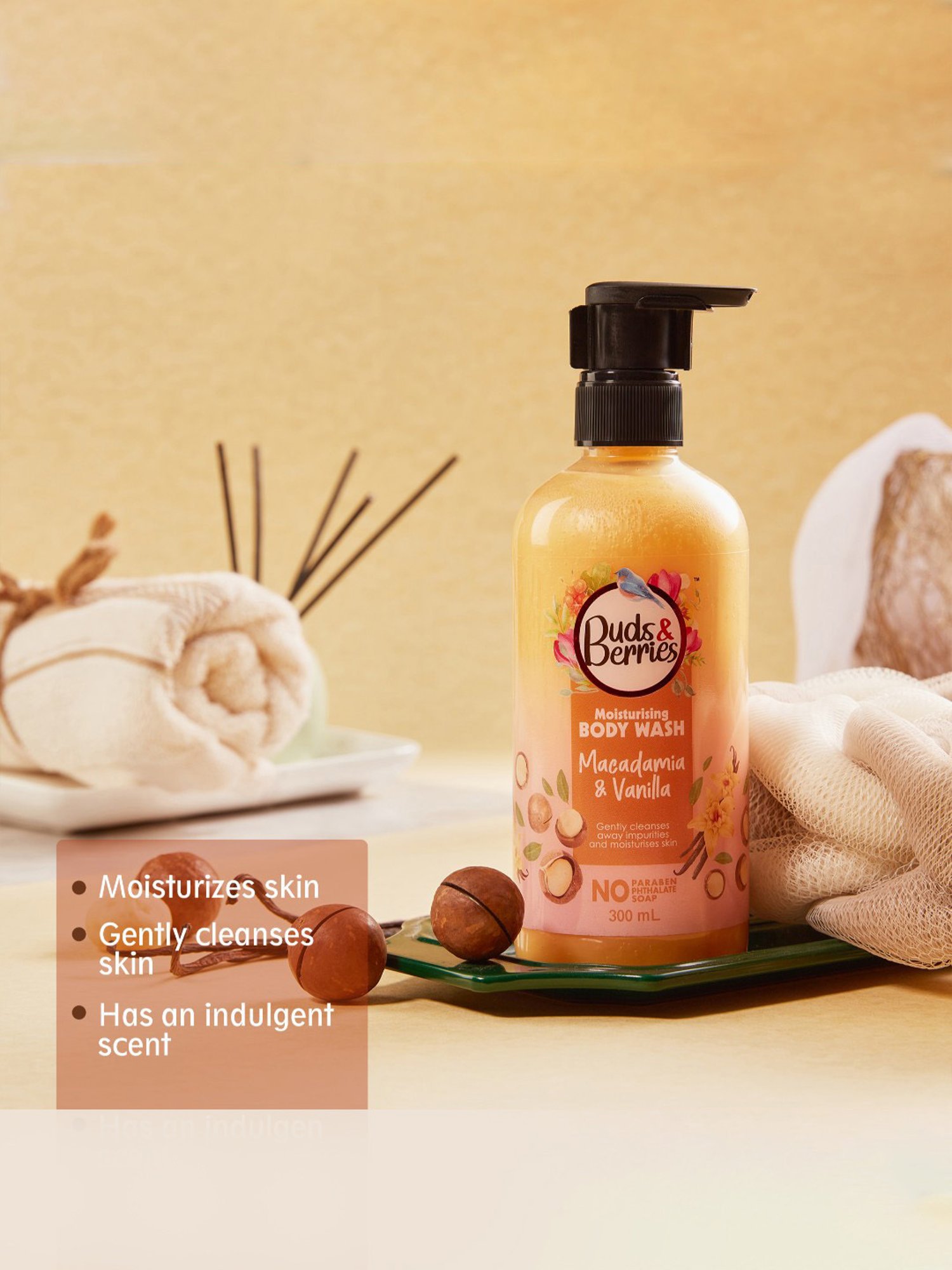 Buds & Berries Macadamia & Vanilla Moisturising Body Wash - 300 ml