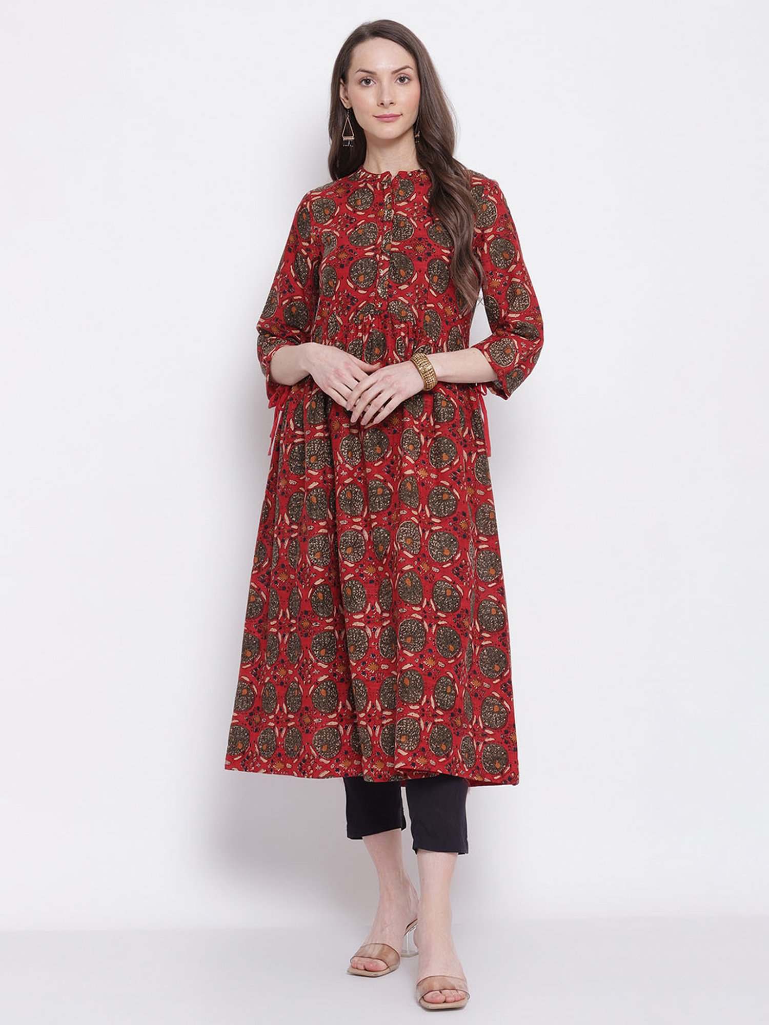 Fusion Beats Light Grey Embroidered A Line Kurta