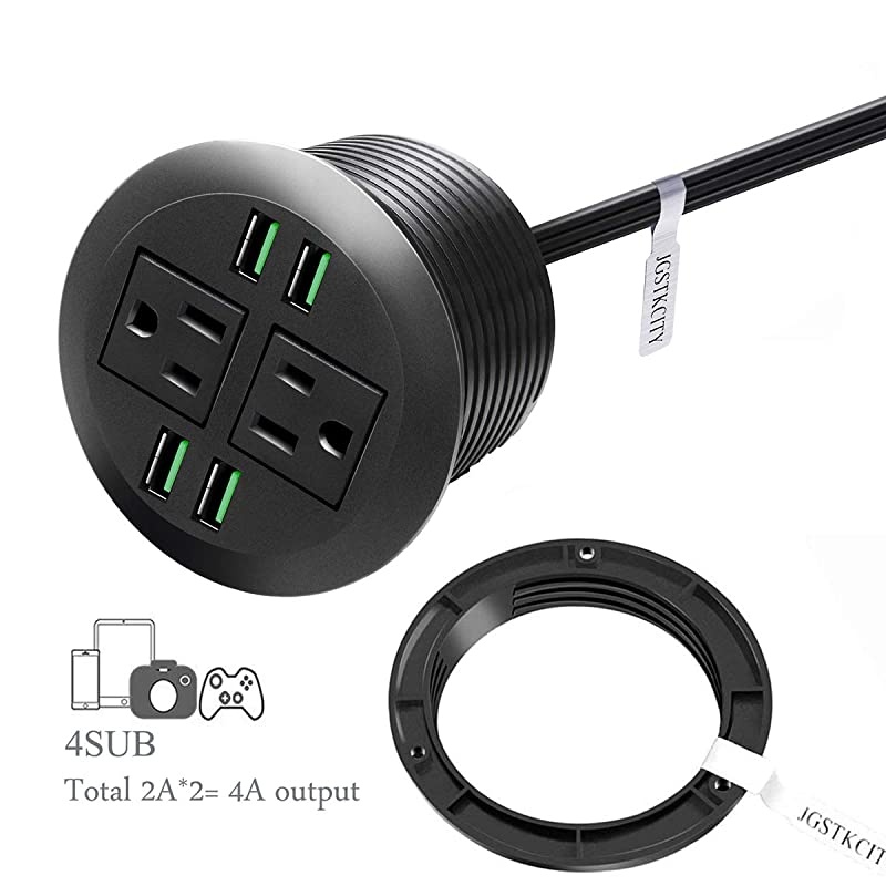 Power Grommet with USBRecessed Power Socket with 2 AC Outlets and 4 USB Charging Ports Desk Grommet Outlet 3 18in Holefor Kitchen TableConference Room Outlet
