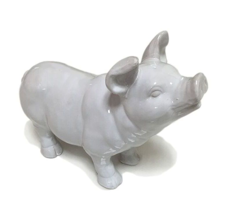 Ceramic Happy Pig Figurine White 10" - Drew DeRose