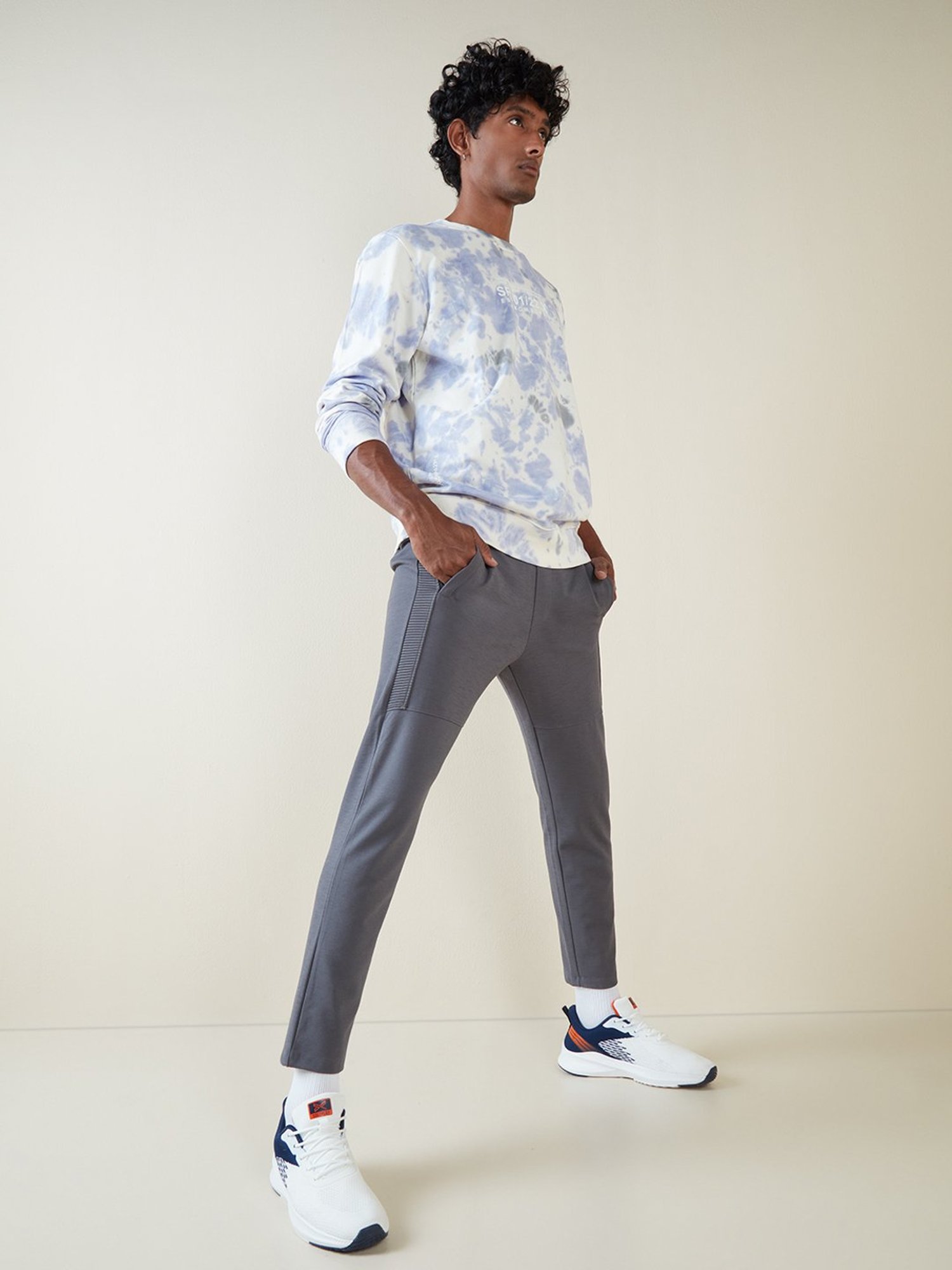 Studiofit by Westside Grey Ribbed Texture Slim-Fit Joggers