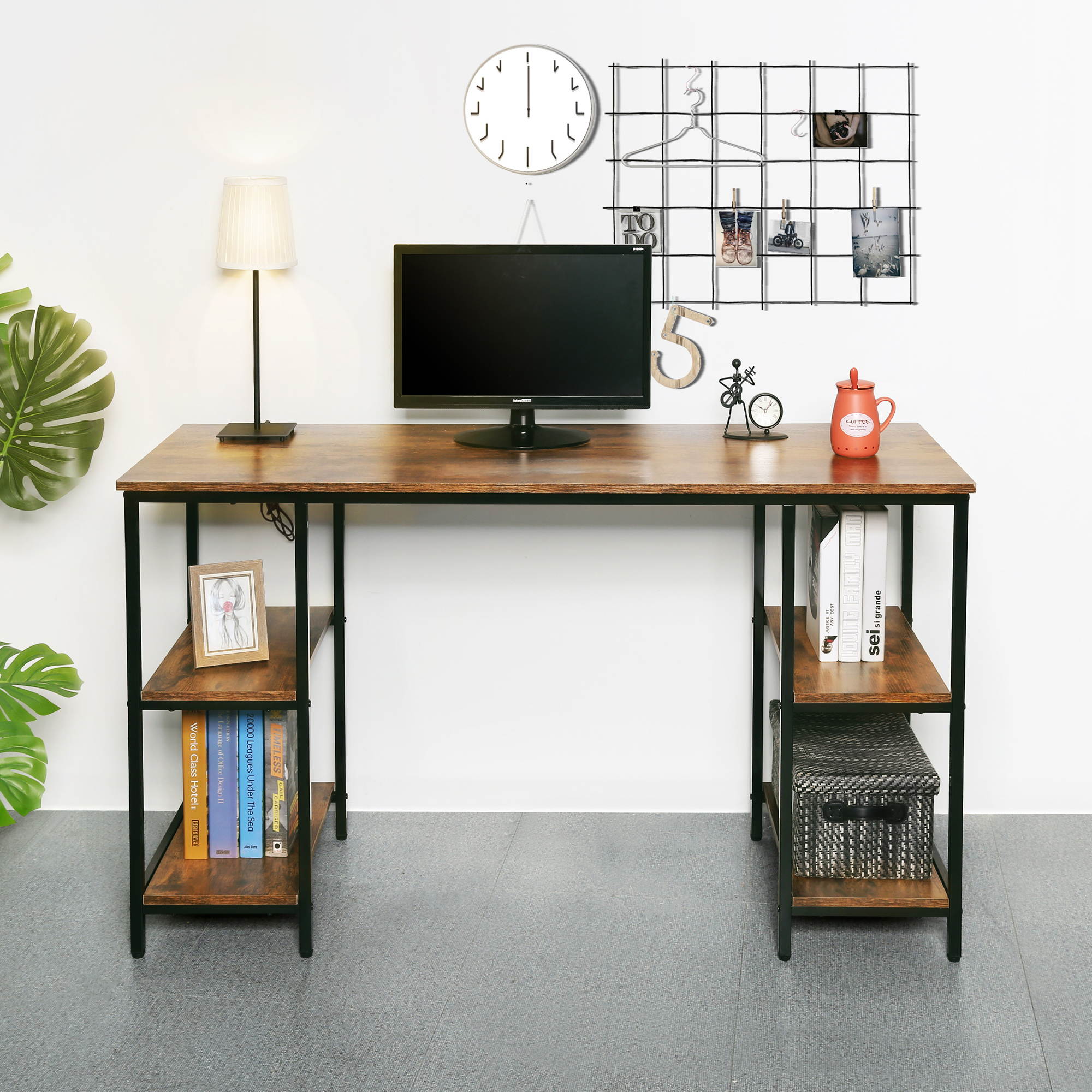 43 inch Gaming Desk Racing Style Computer Desk Living Room Desk Home Office Desk Writing Table Study Table With Cable Management Hole and Adjustable Foot Pads