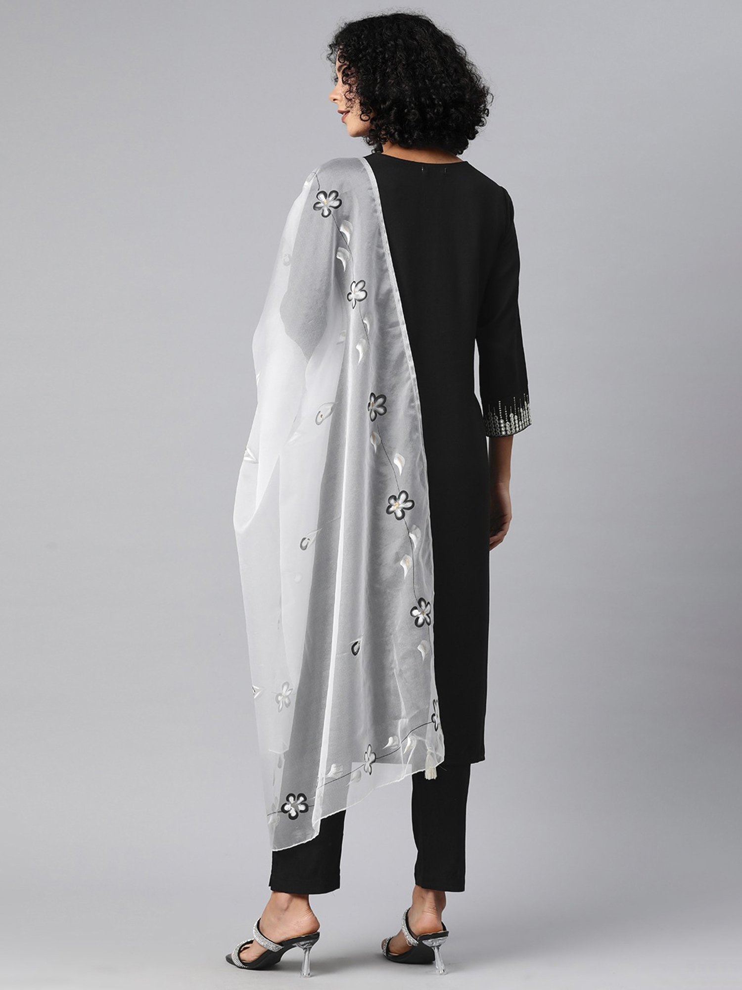 READIPRINT FASHIONS Black Embroidered Kurta Pant Set With Dupatta