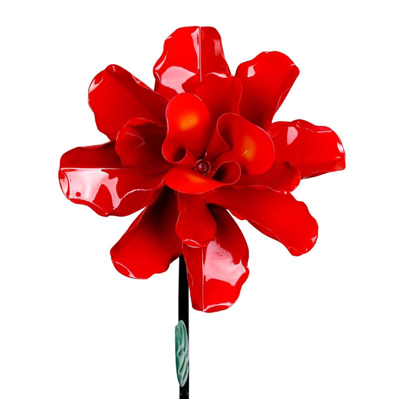 39" Metal Rose Spinning Garden Stake Red - Exhart