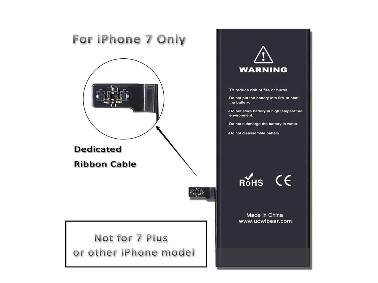 Battery for iPhone 7, uowlbear 2600mAh Replacement Battery for A1660 A1778 A1779 with Complete Replacement Kits and 2 Set Adhesive Strips -0 Cycle High Capacity Extra 640mAh Power