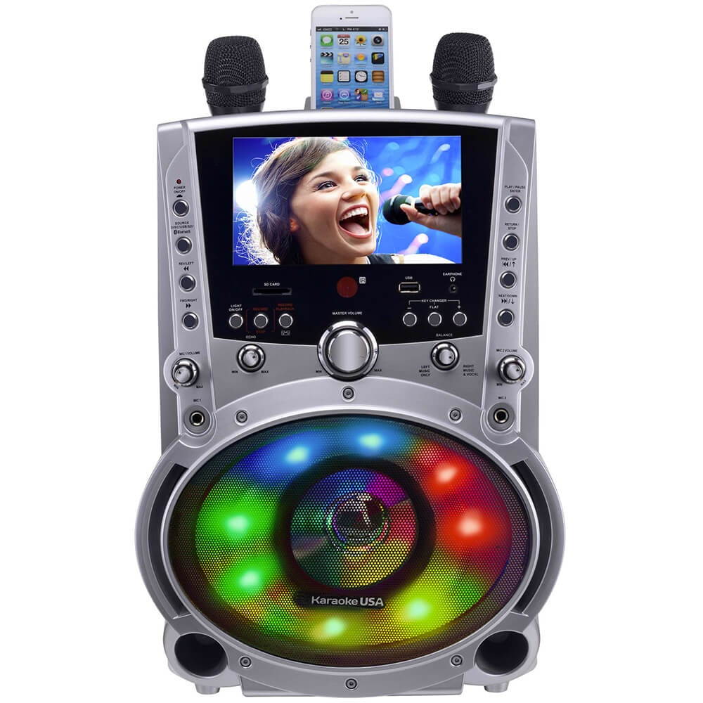 Karaoke USA - GF758 - KARAOKE USA GF758 DVD/CD+G/MP3+G Bluetooth(R) Karaoke System with 7 TFT Color Screen & LED Sync