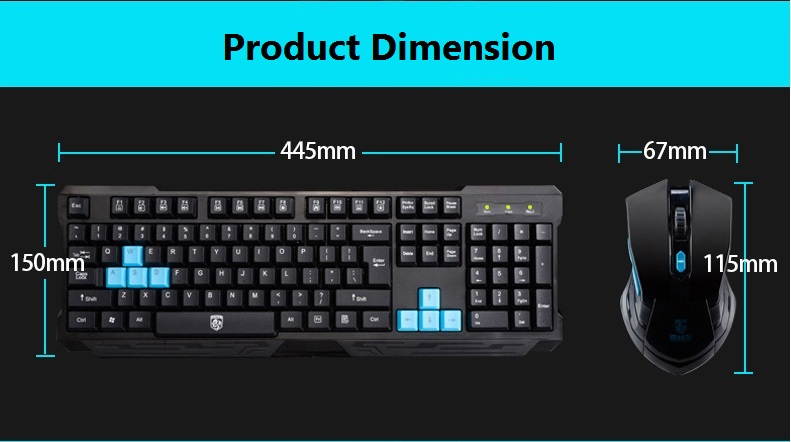 UKCOCO Gaming Keyboard Mouse Set Wireless Keyboard Mouse Kit for Computer Black