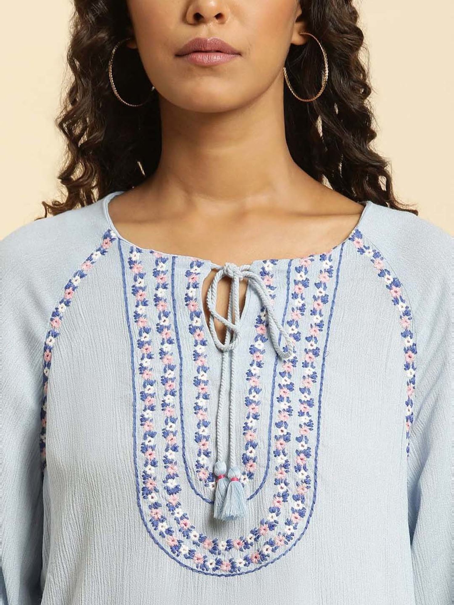 W Blue Embroidered Top