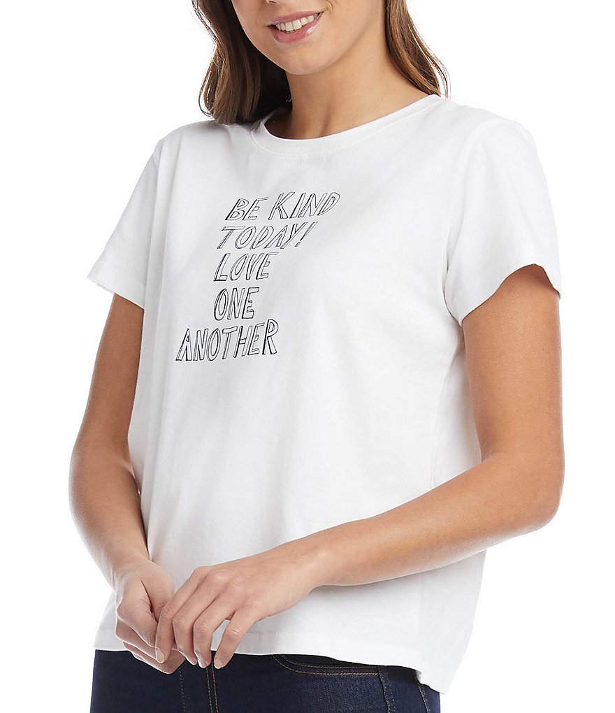 Karen Kane Petite Size Soft Knit Jersey Crew Neck Inspirational Graphic Tee