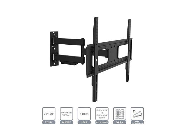 ProHT by Inland 05412 37" - 70" Full Motion TV Wall-Mount Bracket Designed to Fit Flat-panel Plasma and LED, LCD TV, Up to VESA 600x400mm, Max Load 77 lbs., with 6 ft. HDMI Cable and Bubble Level