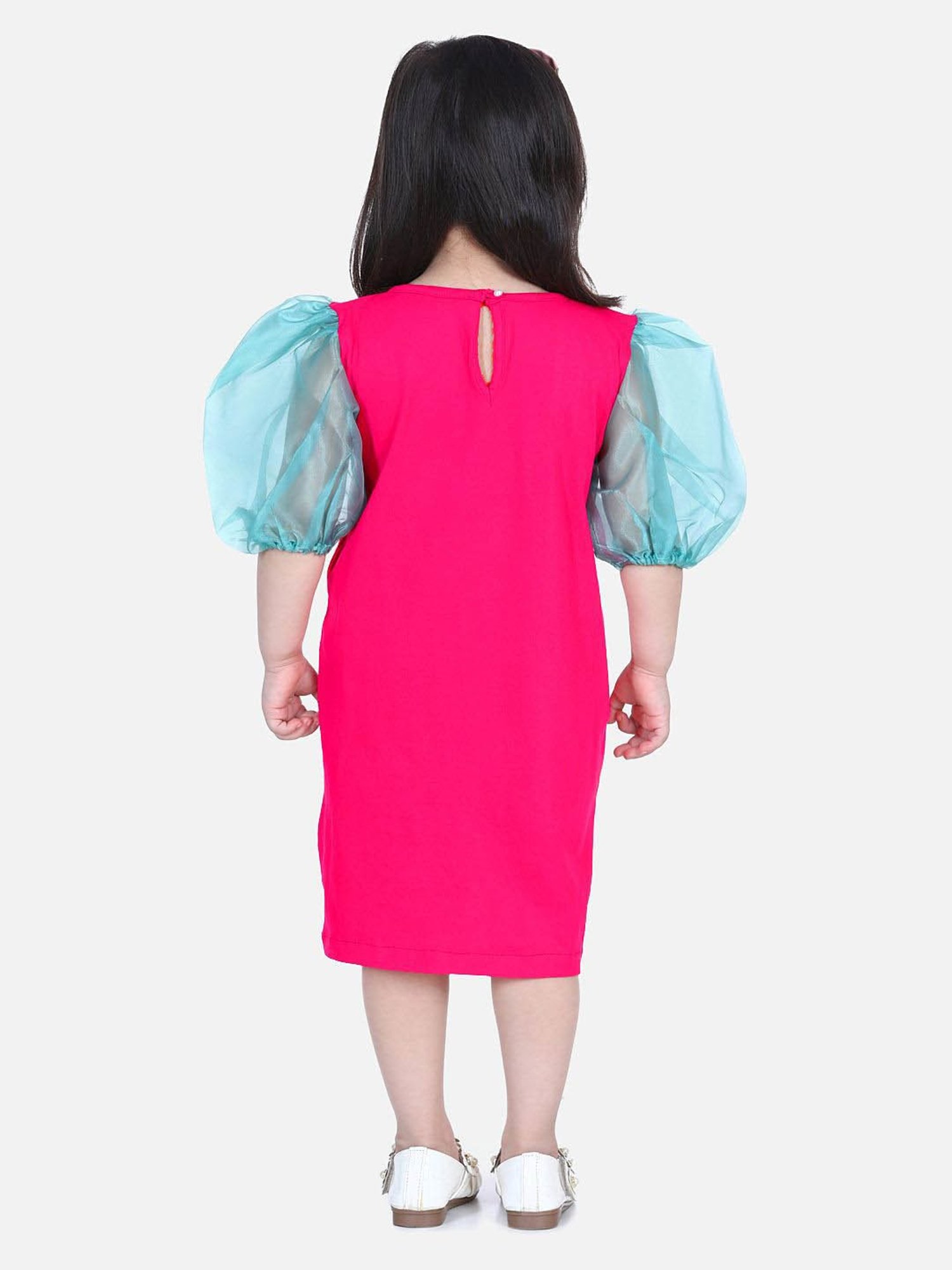 LilPicks Kids Pink & Blue Cotton Embelished Dress