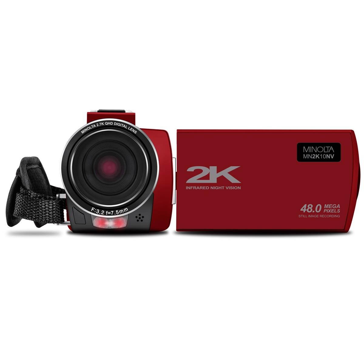 Minolta MN2K10NV 2K UHD Camcorder w/3" Touch & Infrared Night Vision, Red
