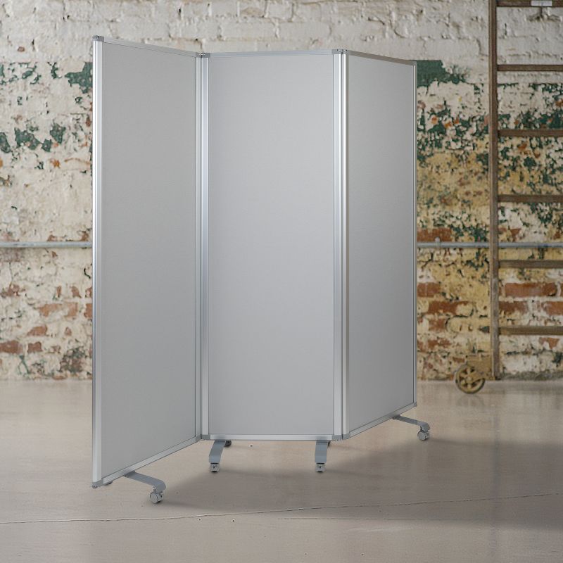 Emma and Oliver Mobile Whiteboard/Cloth 3 Section Partition with Locking Casters, 72"H x 24"W