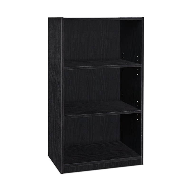 JAYA Simple Home 3-Tier Adjustable Shelf Bookcase, Black