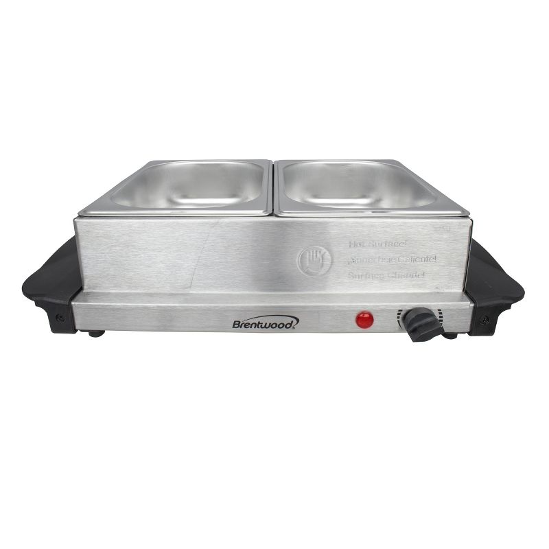 Brentwood 3 Quart 2 Pan Buffet Server and Warming Tray in Brushed Stainless Steel