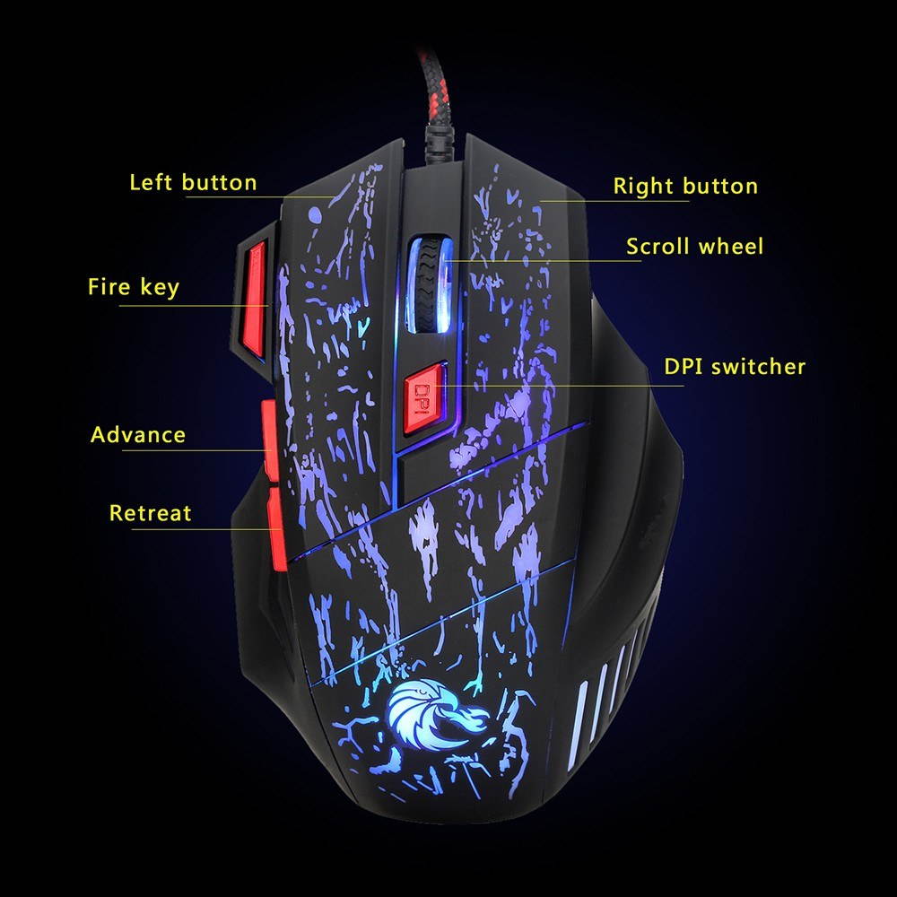 HXSJ H300 USB Wired Gaming Mouse Ergonomic Mice with Breathing Light 5500DPI 7 Buttons for PC Laptop