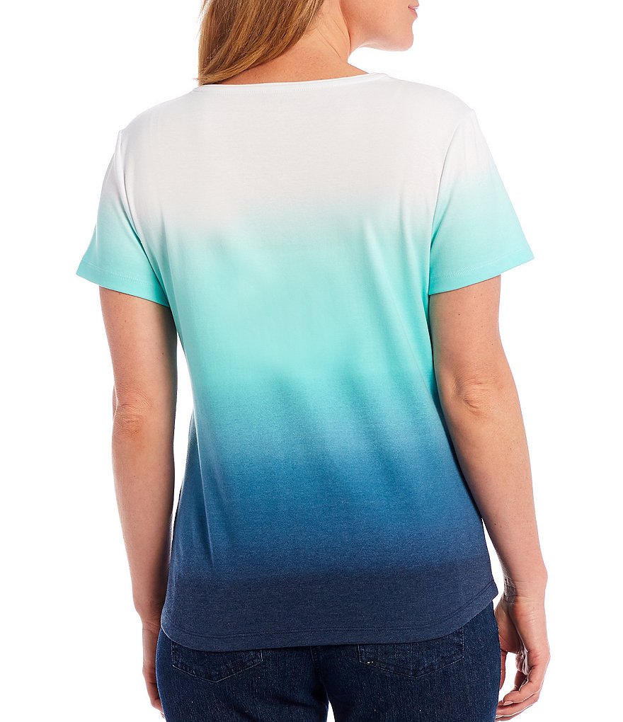 Allison Daley Petite Size Indigo Ombre Crew Neck Short Sleeve Top