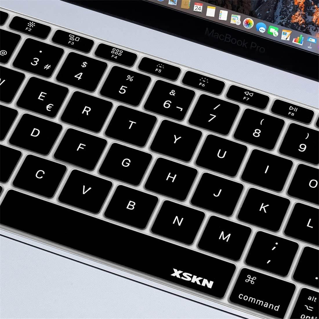 XSKN Spanish Silicone Keyboard Skin Cover for New MacBook Pro 13 (2016 Release, Model A1708, Flat Key, No Touch Bar) and New MacBook 12 (2015 Release, Model A1534), US EU Version (Black)