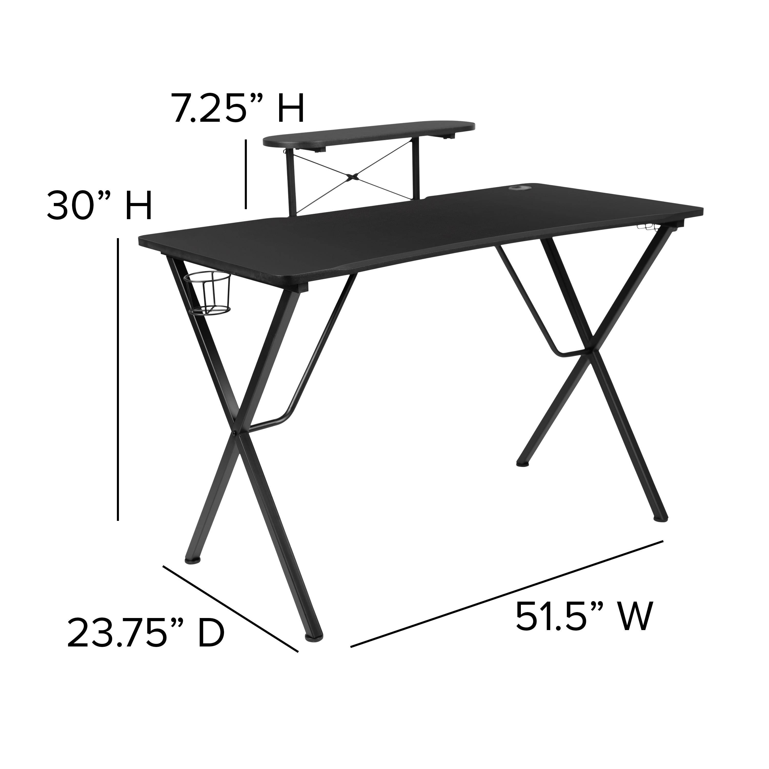 Gaming Desk 47.2" W x 23.6" D Office Computer Table, Black Gamer Workstation with 2 Cable Management Holes